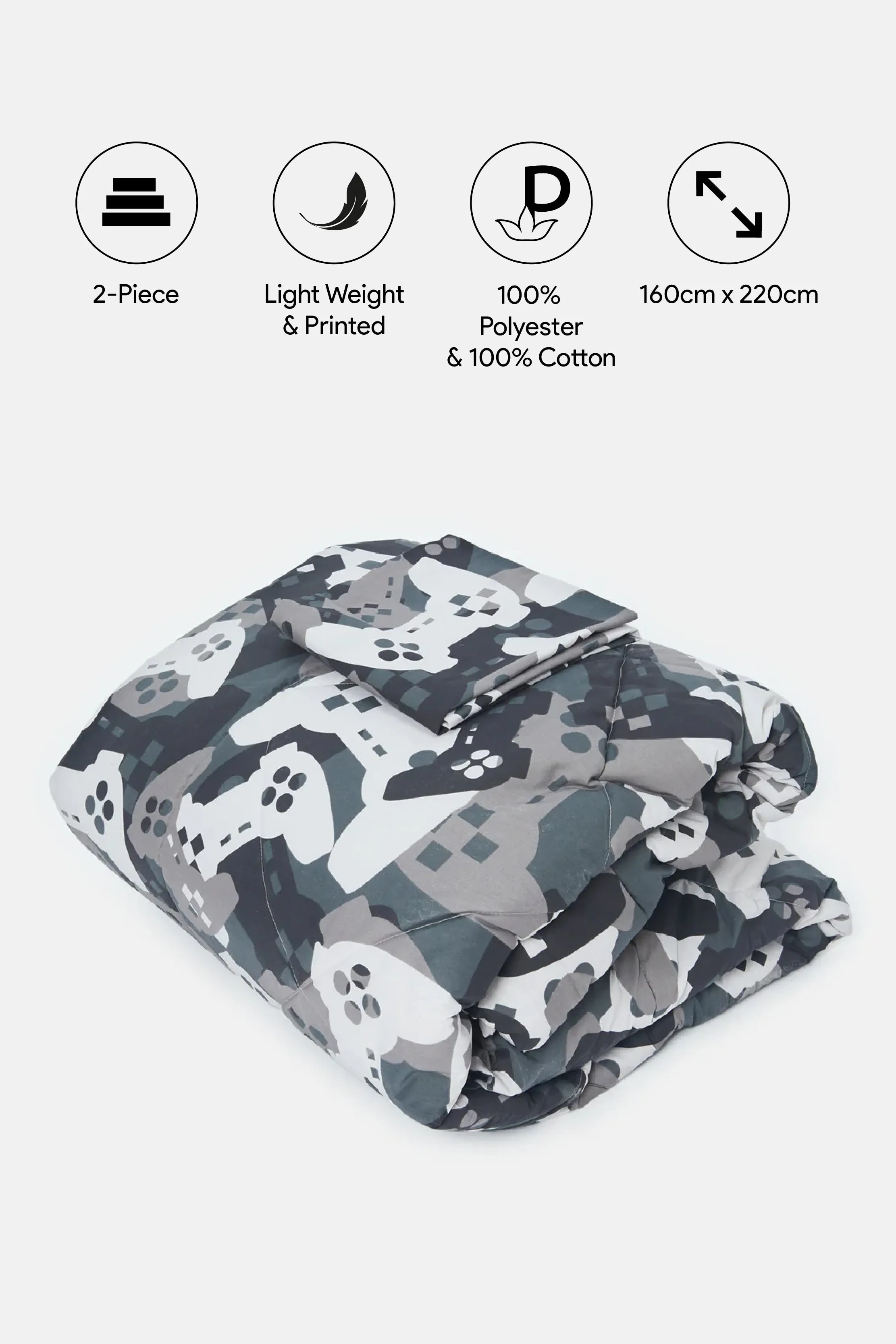 Grey Gaming Printed Kids Comforter (Single Size)