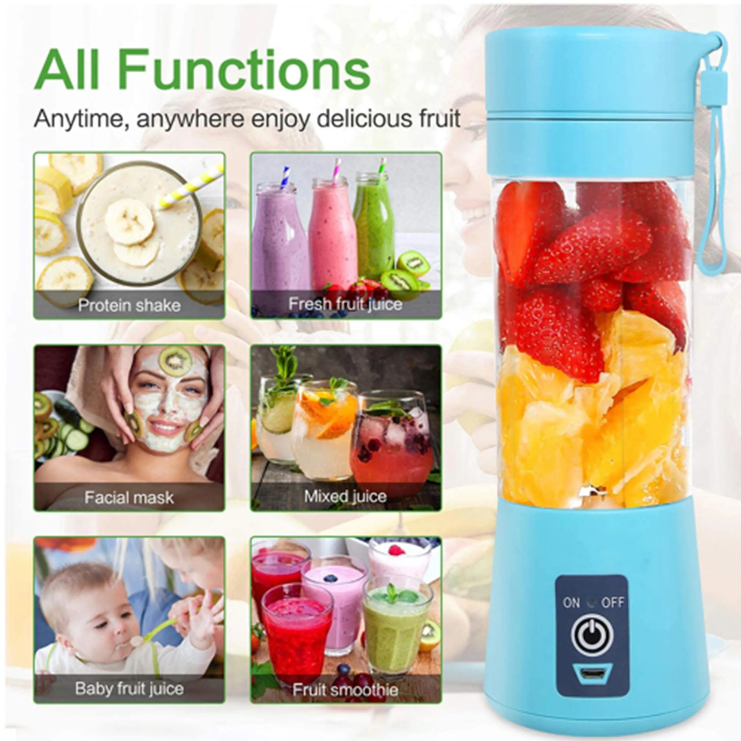 GRIDLAB® Electric Juicer Portable USB Rechargeable Handheld Smoothie Blender Fruit Food Grade Shaker Juicer (Juicer Mixer Grinder)