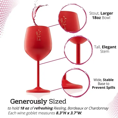 Gusto Nostro Stainless Steel Wine Glass 18 oz Red