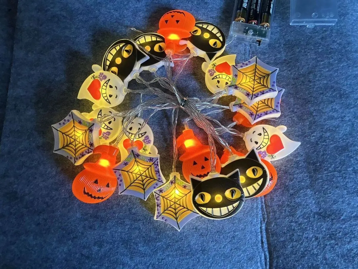 Halloween LED String Lights Pumpkin, Ghost, Eyeball, Cat, Skull, and Spider LED Decorations for Indoor & Outdoor Halloween Decor (Halloween Four)