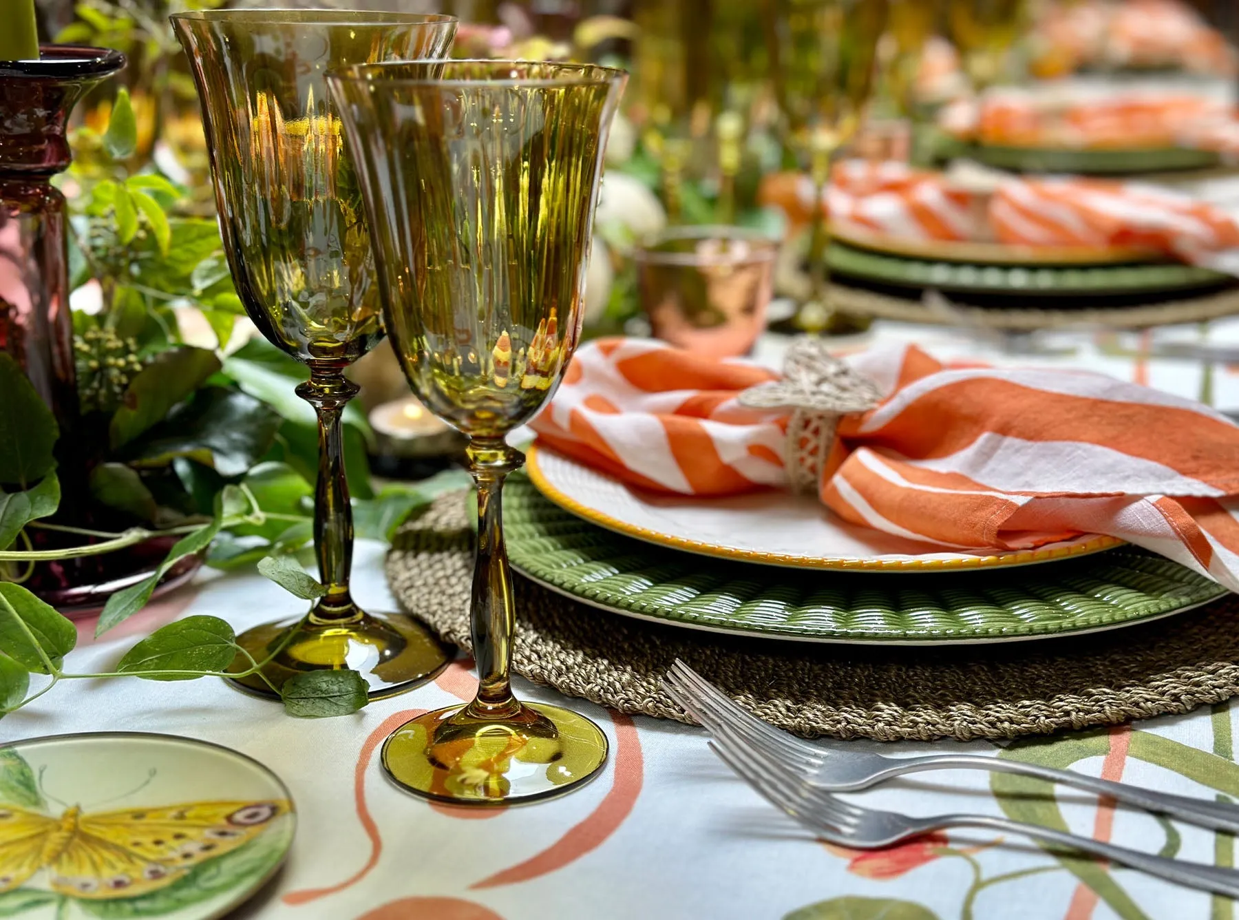 Hand Coloured Green White Wine Glass