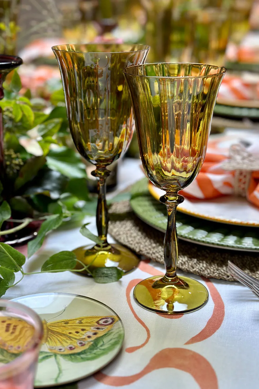 Hand Coloured Green White Wine Glass