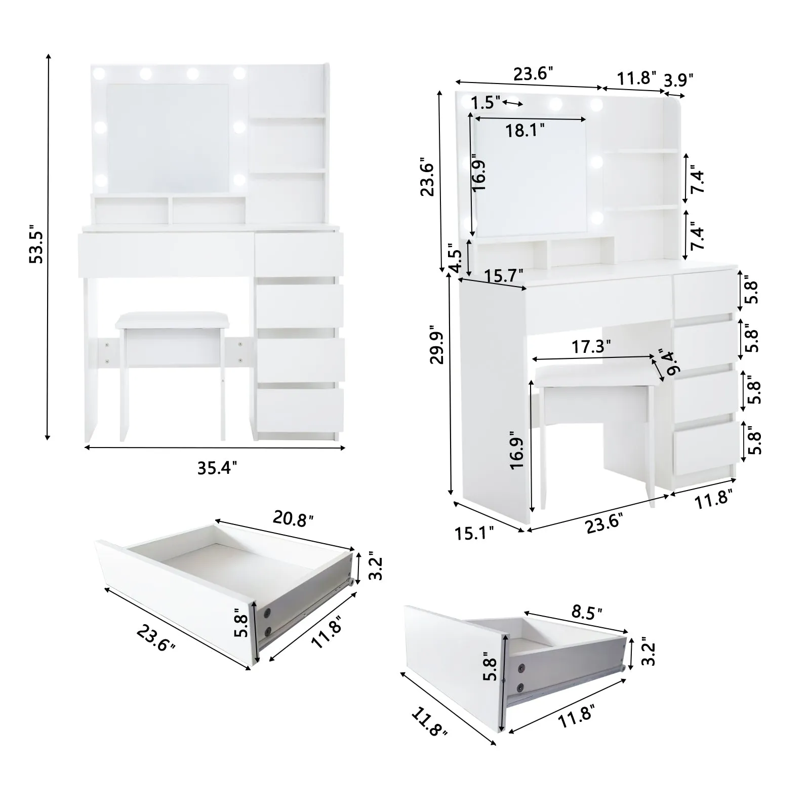 Hayden Makeup Vanity Desk Set with Mirror & Light