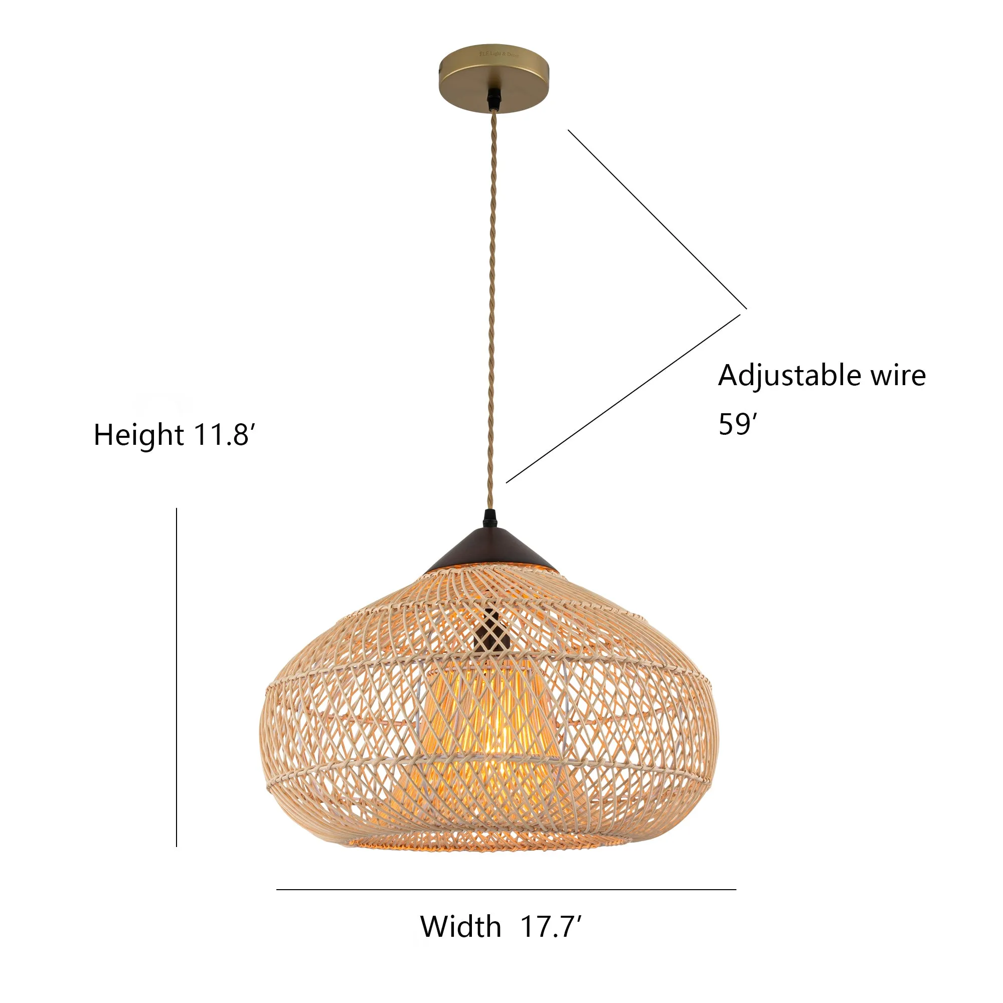 Huka Wabi-Sabi Contemporary Rattan Pendant Light Rustic Boho Interior Decor Light