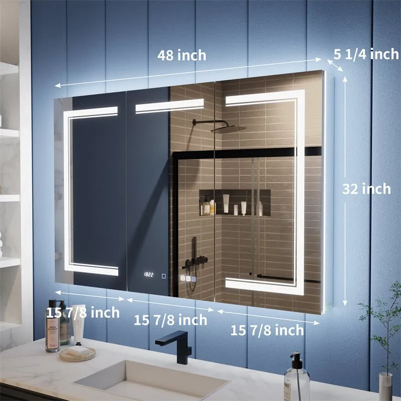 Illusion-B 48" x 32" LED Lighted Inset Mirrored Medicine Cabinet with Magnifiers Front and Back Light