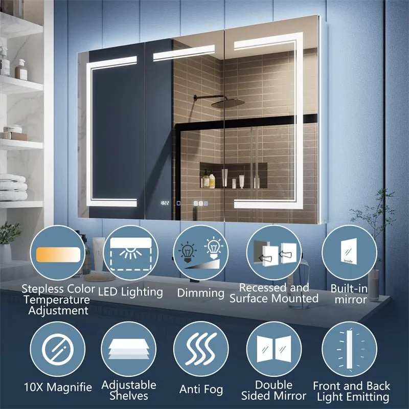 Illusion-B 48" x 32" LED Lighted Inset Mirrored Medicine Cabinet with Magnifiers Front and Back Light