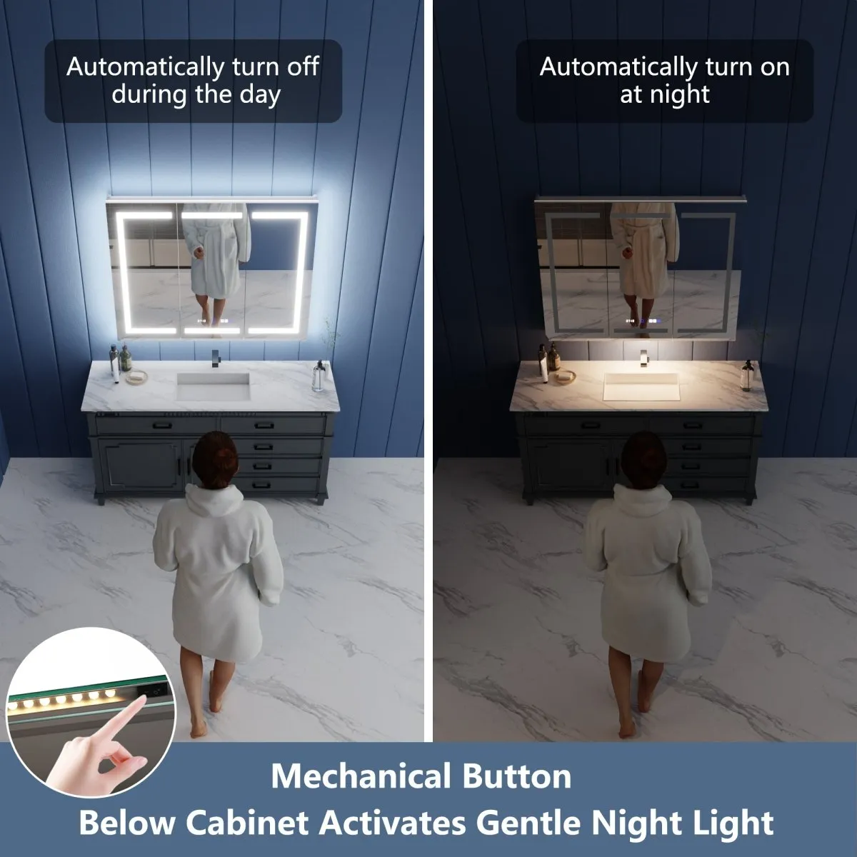 Illusion-B 48" x 36" LED Lighted Inset Mirrored Medicine Cabinet with Magnifiers Front and Back Light