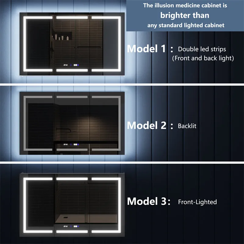 Illusion-B 60" x 36" LED Lighted Inset Mirrored Medicine Cabinet with Magnifiers Front and Back Light