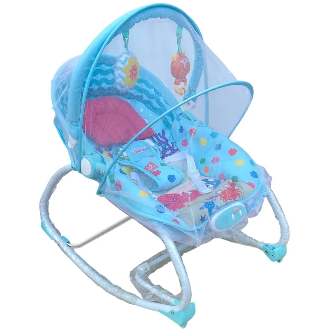 INFANTSO Baby Rocker Portable with Free Mosquito Net & Calming Vibrations & Musical Toy (03-Blue)