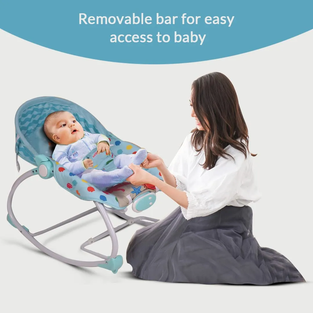 INFANTSO Baby Rocker Portable with Free Mosquito Net & Calming Vibrations & Musical Toy (03-Blue)