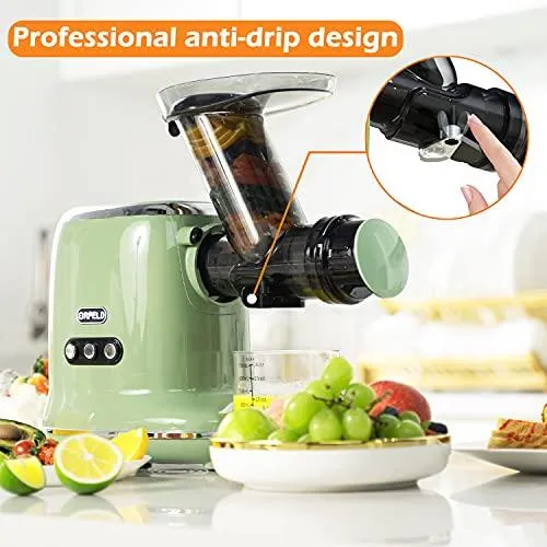 Juicer Machines, ORFELD Cold Press Juicer with 90% Juice Yield & Purest Juice, Easy Cleaning & Quiet Motor Masticating Juicer Machines for Vegetables and Fruits (Green)