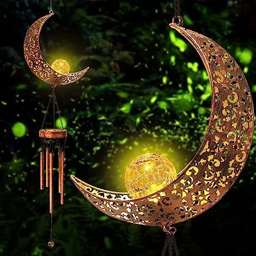 Kelvinlux Solar Moon Wind Chimes Outdoor, Waterproof Moon Wind Bells Light Clearance for Outside, Unique Gifts for Mom's Day, Children's Day, Birthday, Women, Decor for Garden, Patio, Yard, Party