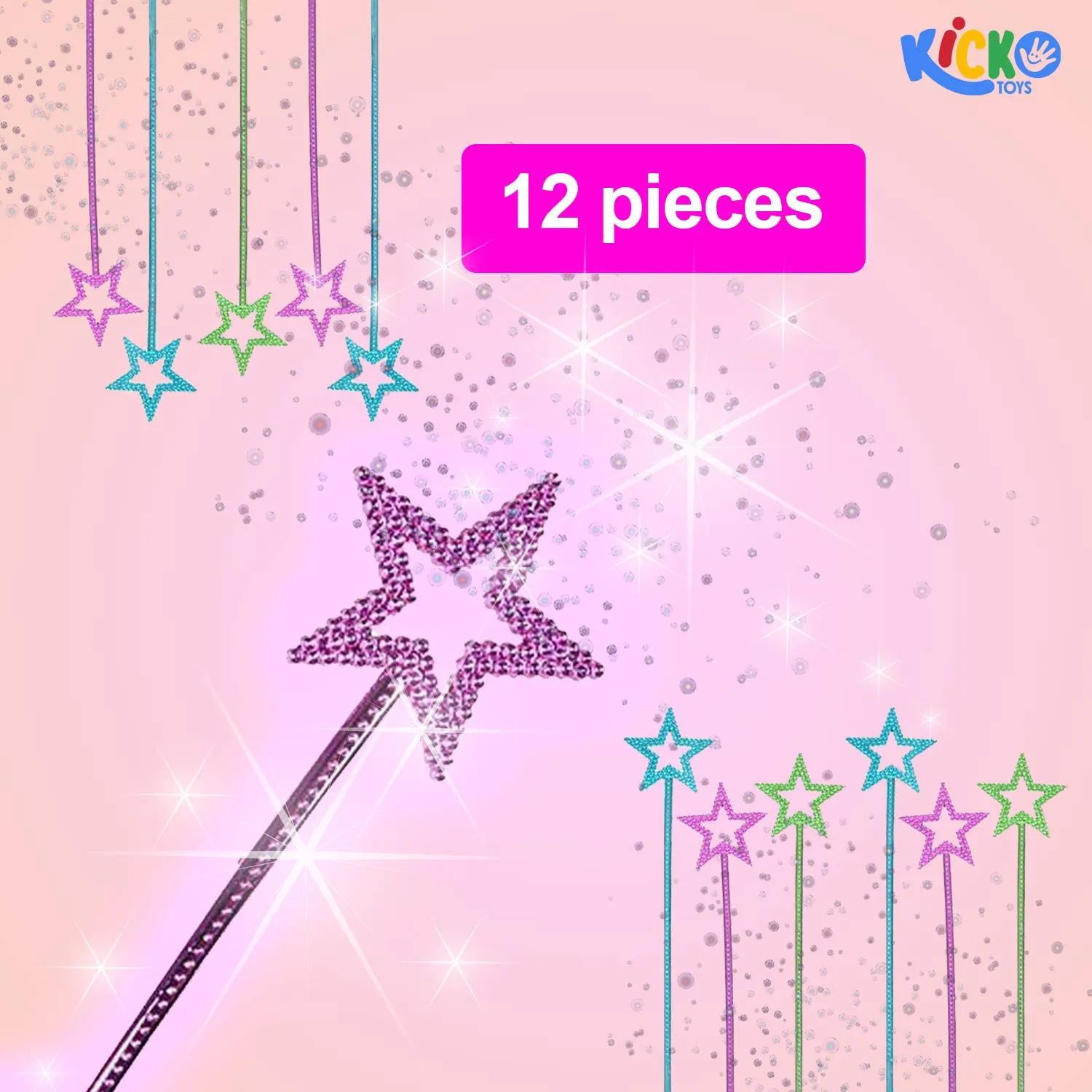 Kicko Shiny Star Wands - 12 Pack - Premium Metallic Scepters for Toddlers and Kids -