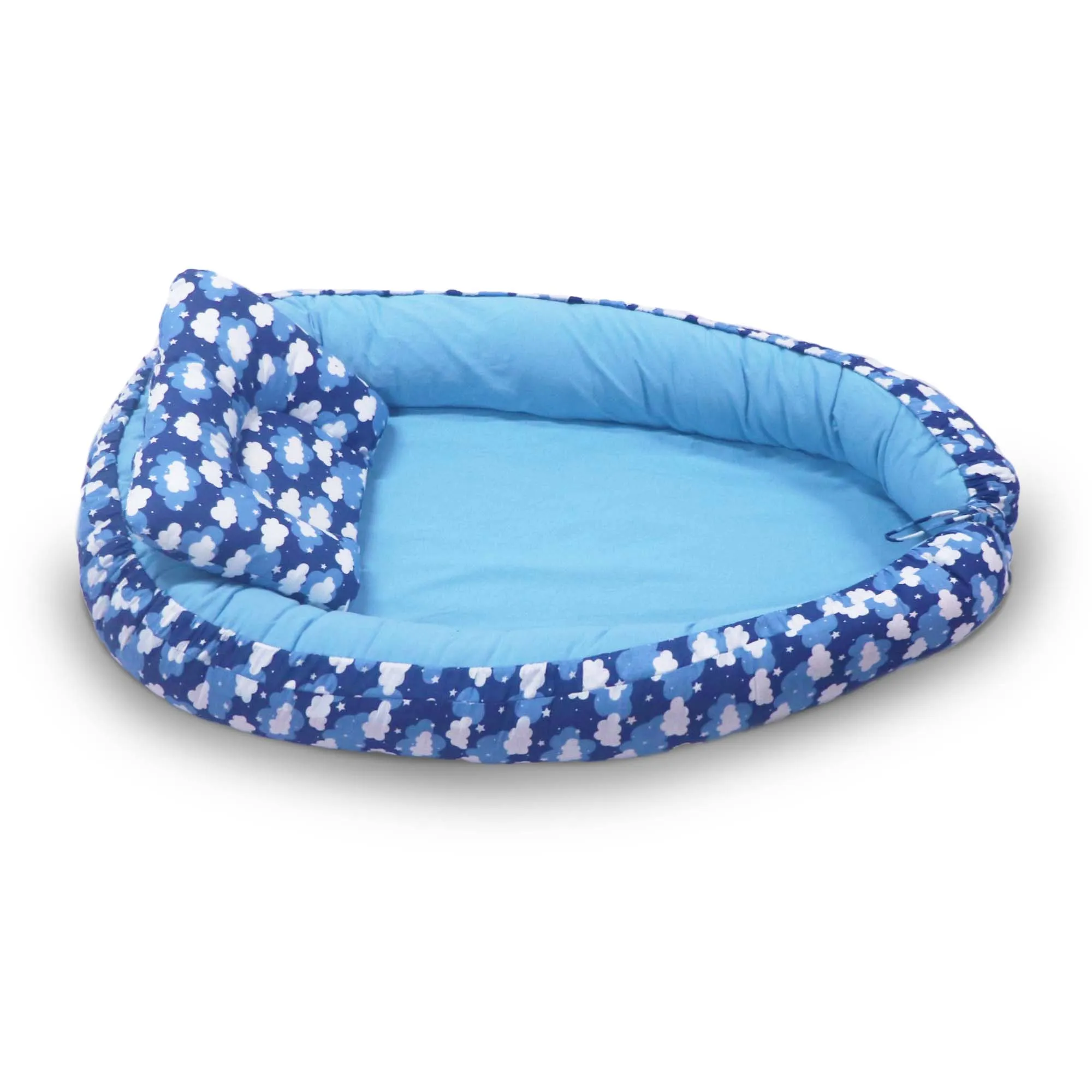 Kradyl Kroft Baby Boat Bed for Babies & Infants | Portable Baby Bedding Set with Pillow | Removable Covers | Double Side Baby Sleeping Bed | Baby Sleeping Pod (Clouds)