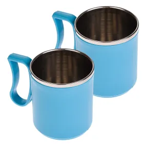 Kuber Industries Coffee Mug|Inside Stainless Steel Double Wall Tea Cup|Outside Plastic Stylish Milk Mug for Kids & Adults|Pack of 2 (Sky Blue)