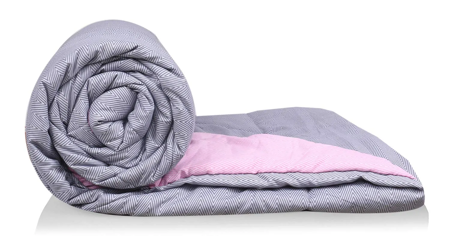 Kuber Industries Microfibre Printed Reversible Comforter, Double (Light Pink and Grey, 200 GSM), CTKTC013978