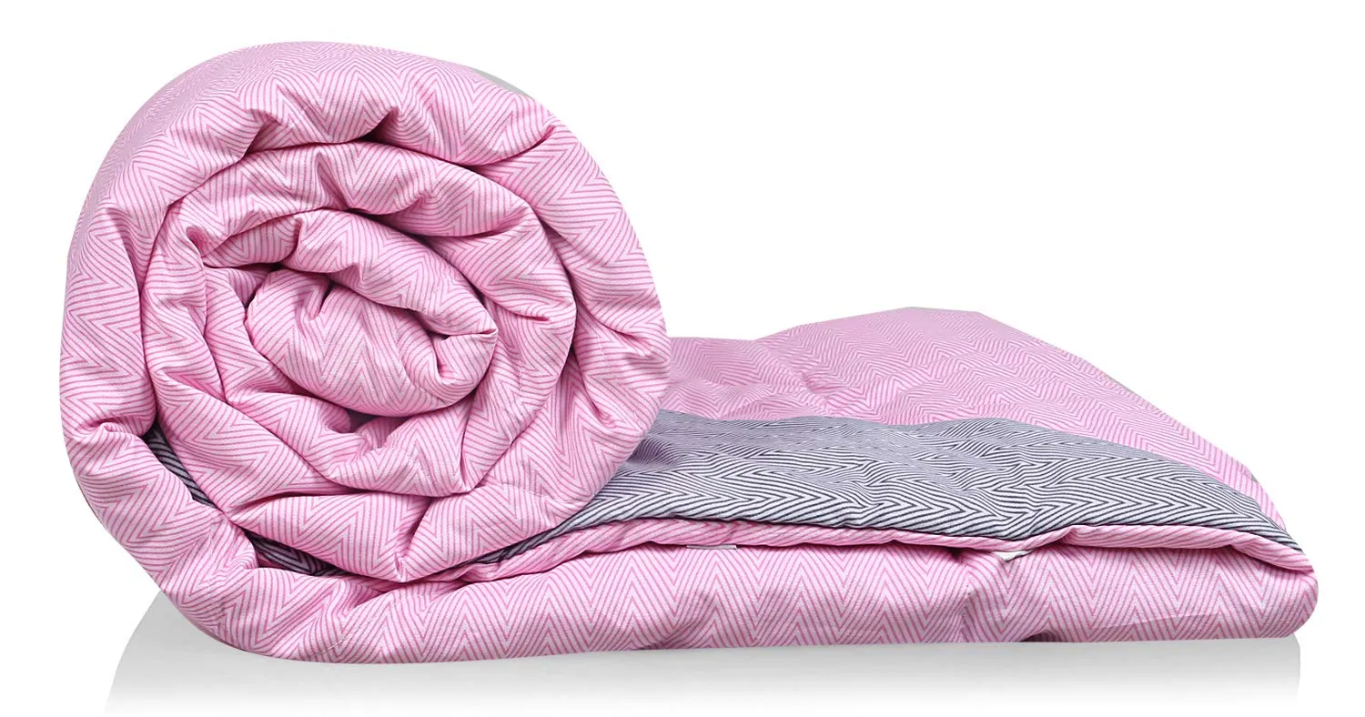 Kuber Industries Microfibre Printed Reversible Comforter, Double (Light Pink and Grey, 200 GSM), CTKTC013978