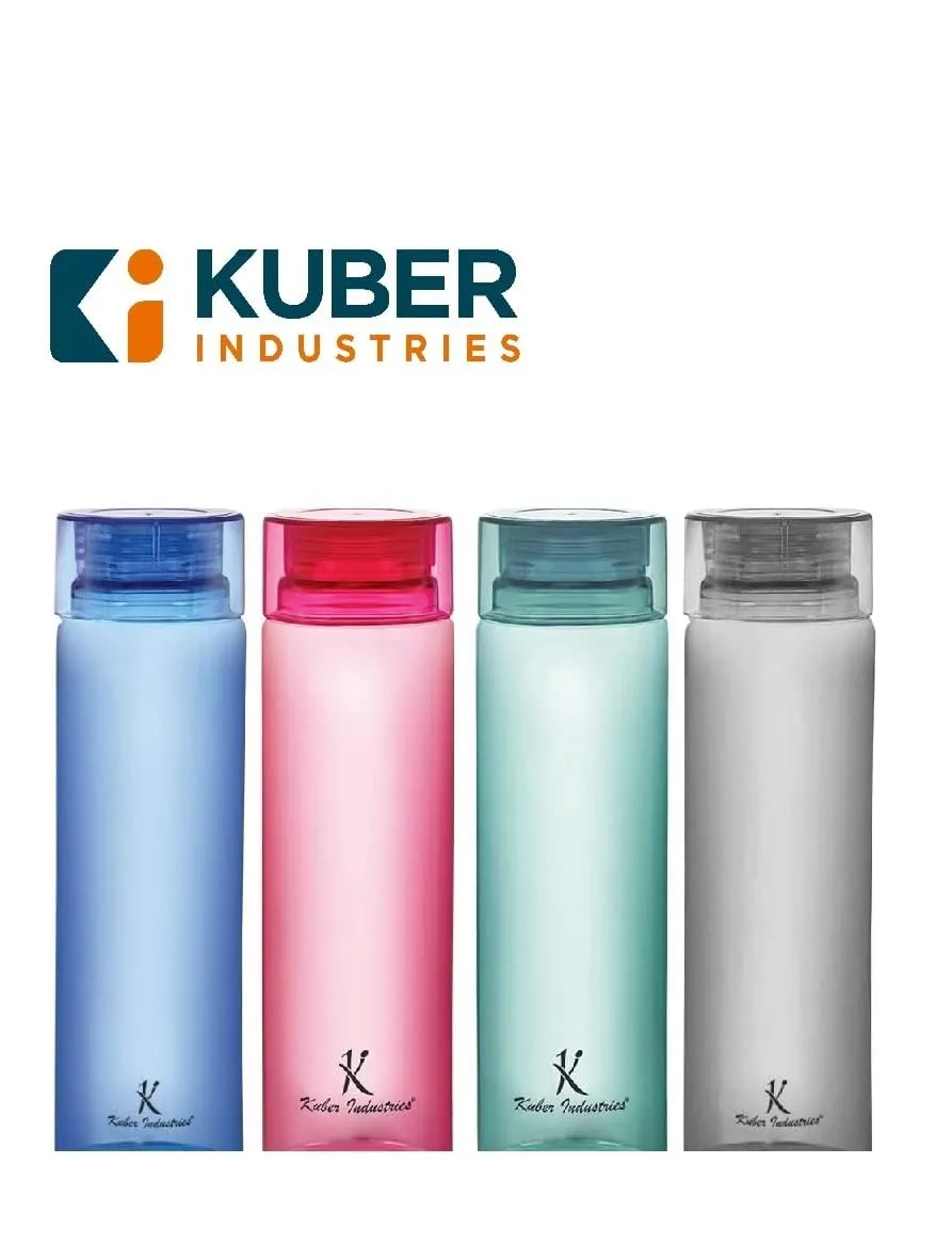 Kuber Industries Set of 4 Plastic Water Bottle | 1 Litre Round Plastic Water Bottle | Refrigerator Safe and BPA free Water Bottle | Perfect For School College Work Gym | Pack of 2 | Assorted