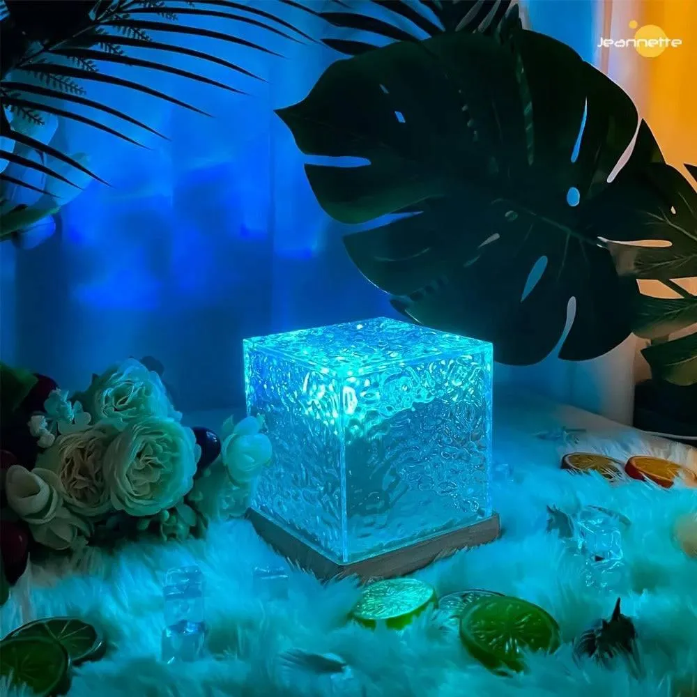 LED Water Ripple Ambient Night Light USB Rotating Projection Crystal 16 Color