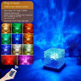 LED Water Ripple Ambient Night Light USB Rotating Projection Crystal 16 Color