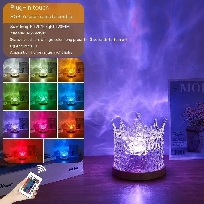 LED Water Ripple Ambient Night Light USB Rotating Projection Crystal 16 Color