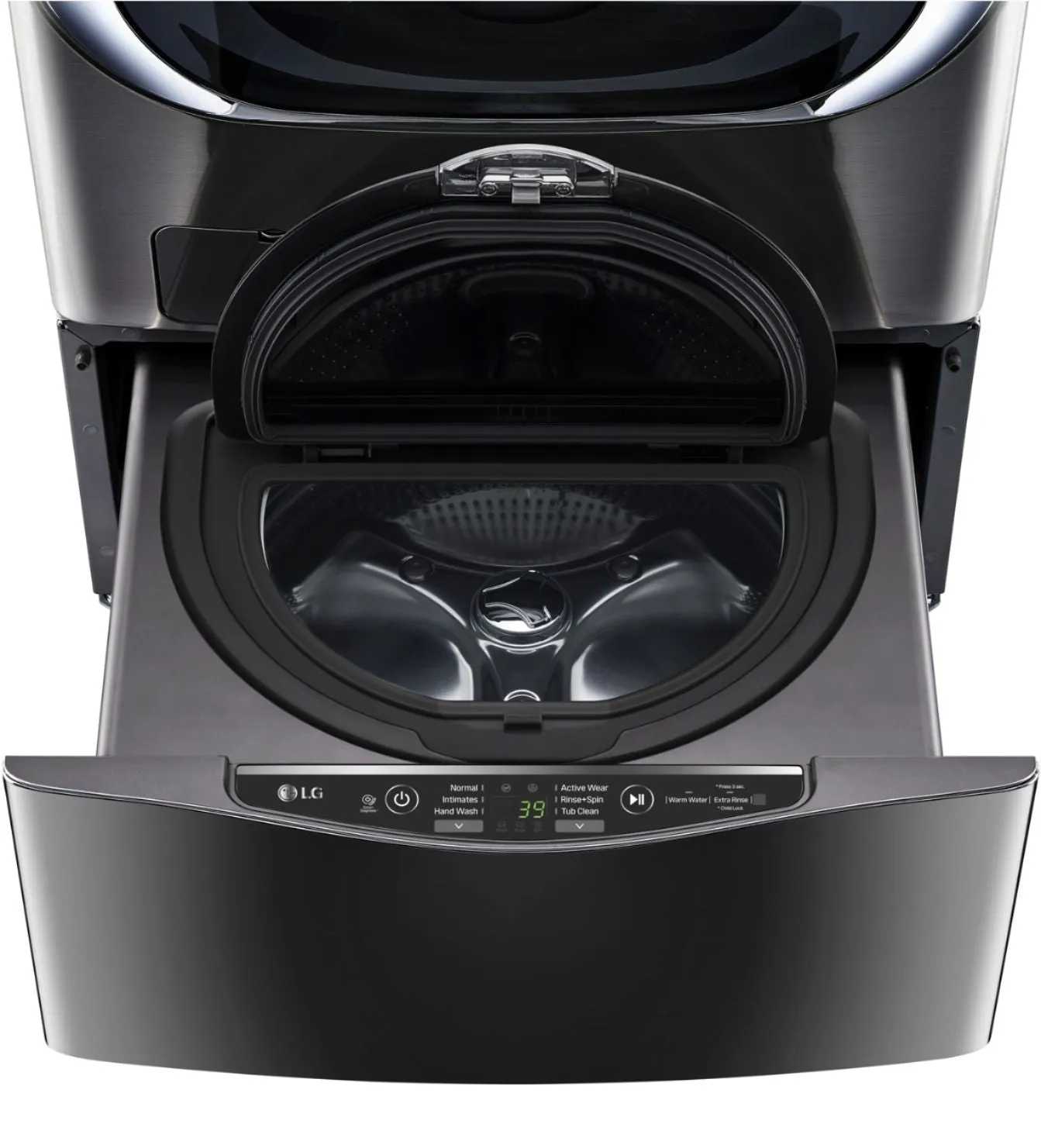 LG - 27" SideKick 1.0 Cu. Ft. 6-Cycle High-Efficiency Pedestal Washer - Black stainless steel