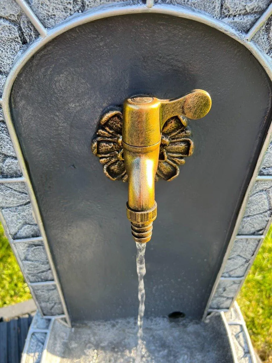 Marble Look Drinking Tap Water Feature with LED Lights - Solar Powered 31.5x26x57.5cm