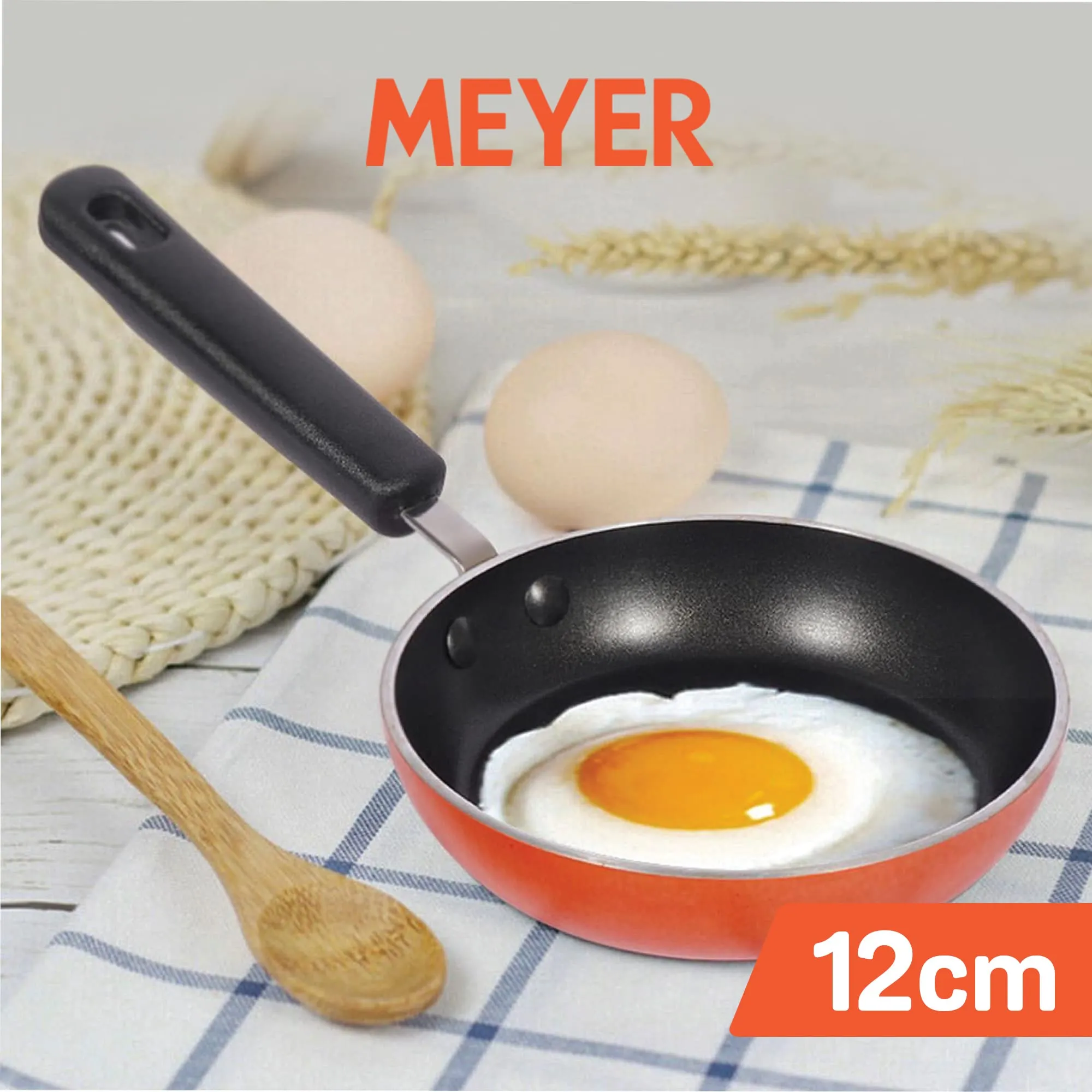 Meyer Non Stick Mini Fry Pan | Tadka Pan | Omelette Pan Non Stick | Egg Pan | Frying Pan Nonstick Small Size | Gas Stove Compatible, 12cm, Orange