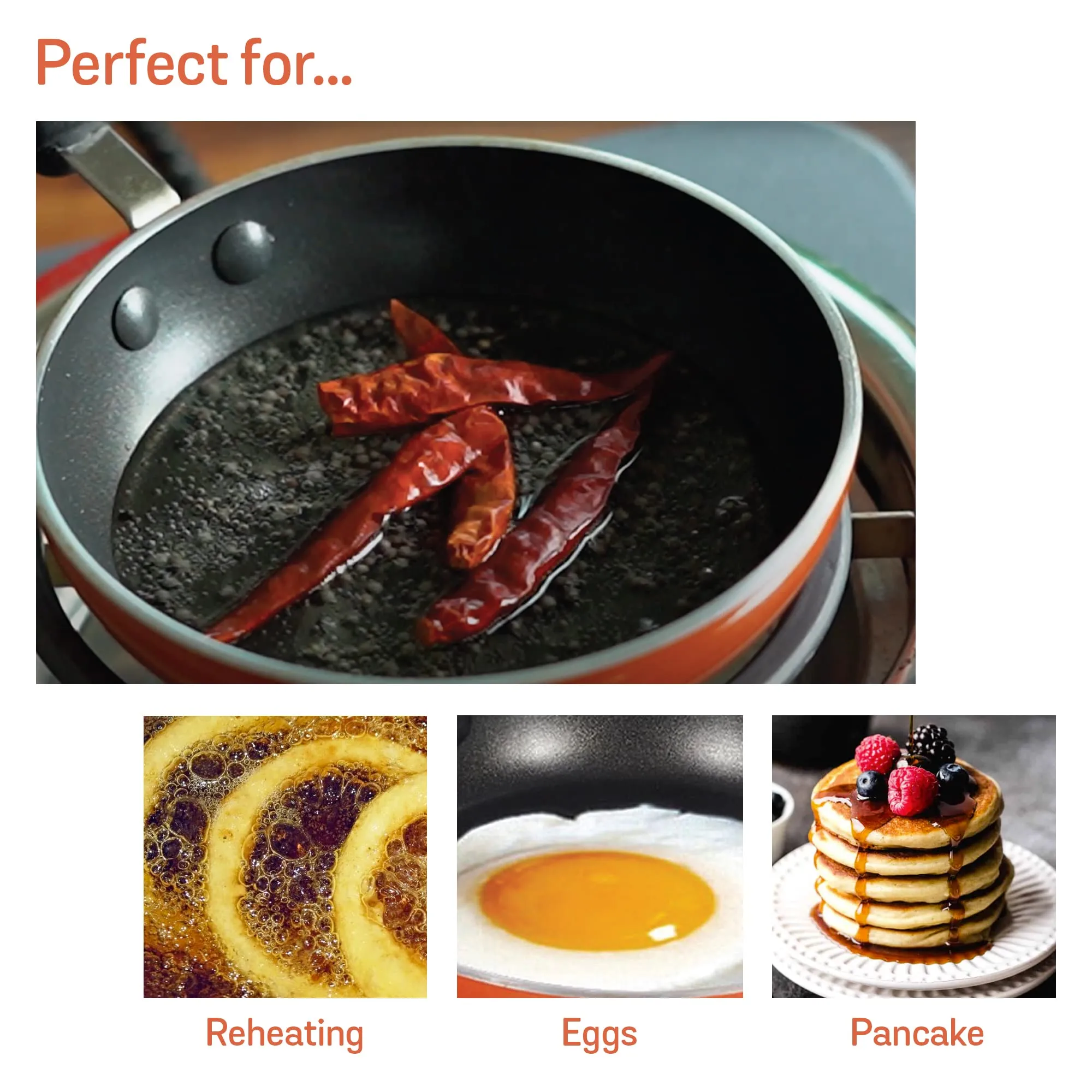 Meyer Non Stick Mini Fry Pan | Tadka Pan | Omelette Pan Non Stick | Egg Pan | Frying Pan Nonstick Small Size | Gas Stove Compatible, 12cm, Orange