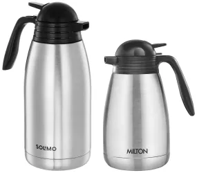 MILTON Thermosteel Carafe 1500 ml - Steel Plain & Milton Thermosteel Carafe for 24 Hours Hot or Cold, 2000 ml (Silver)