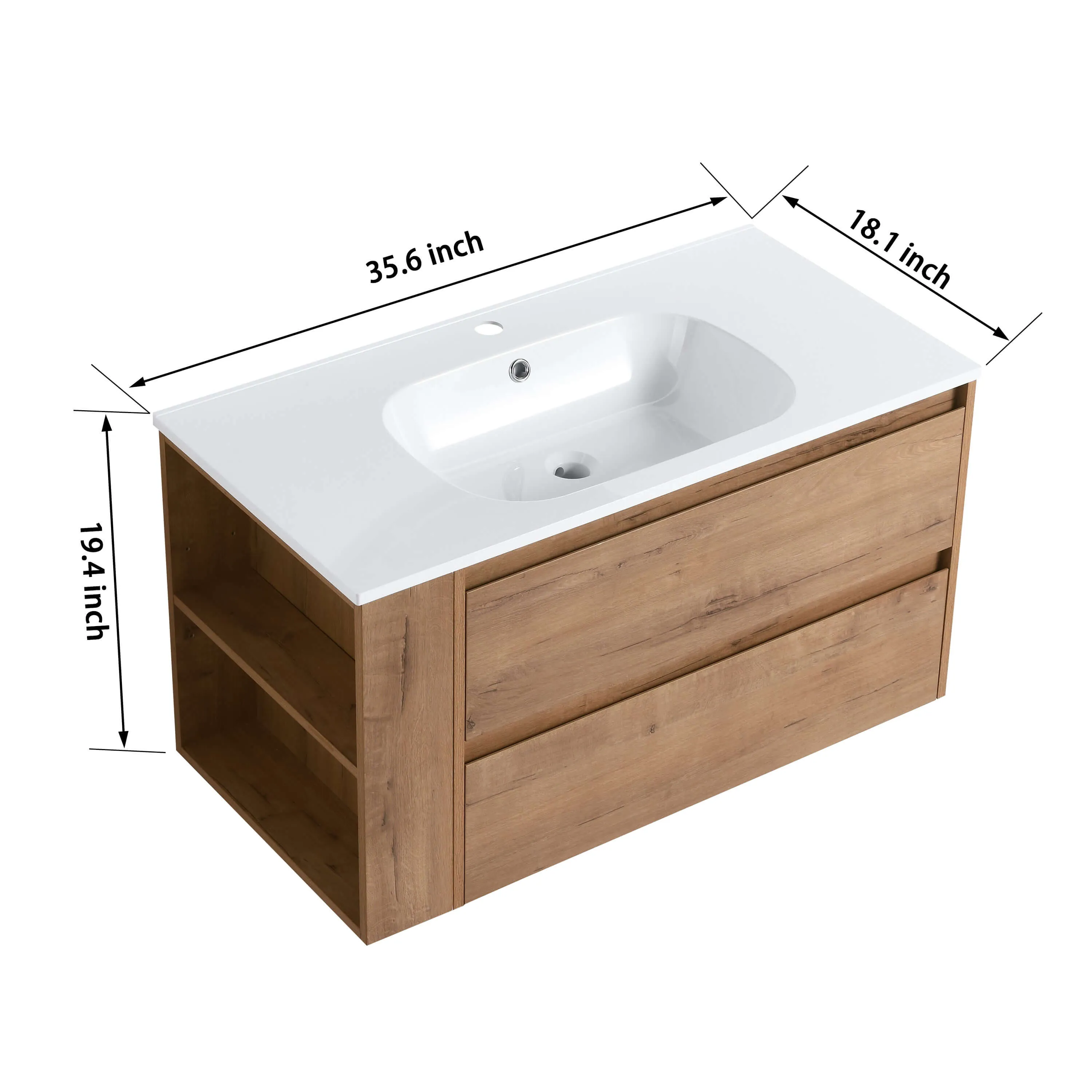 Modern 36" Wall-Mounted Vanity - Imitative Oak