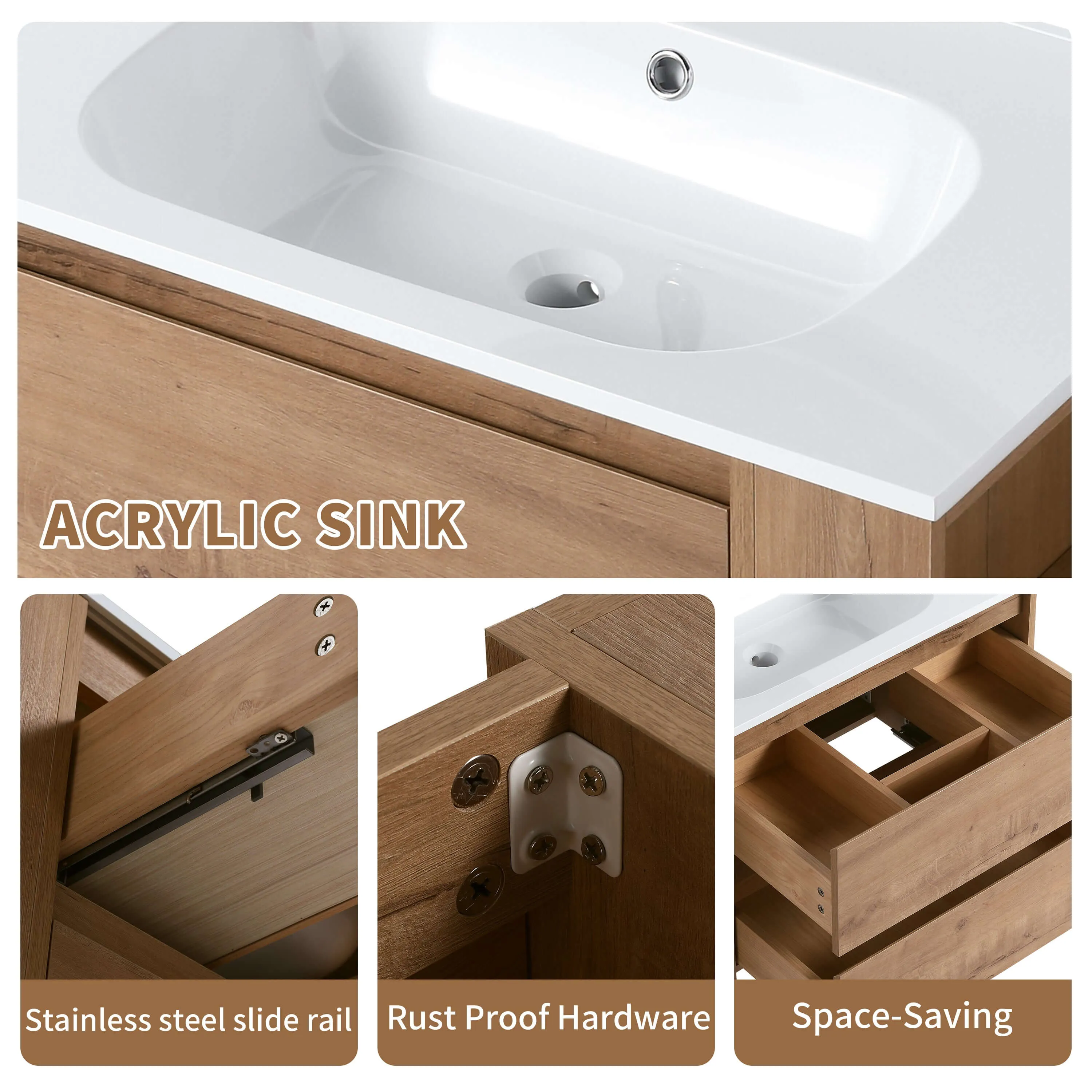 Modern 36" Wall-Mounted Vanity - Imitative Oak