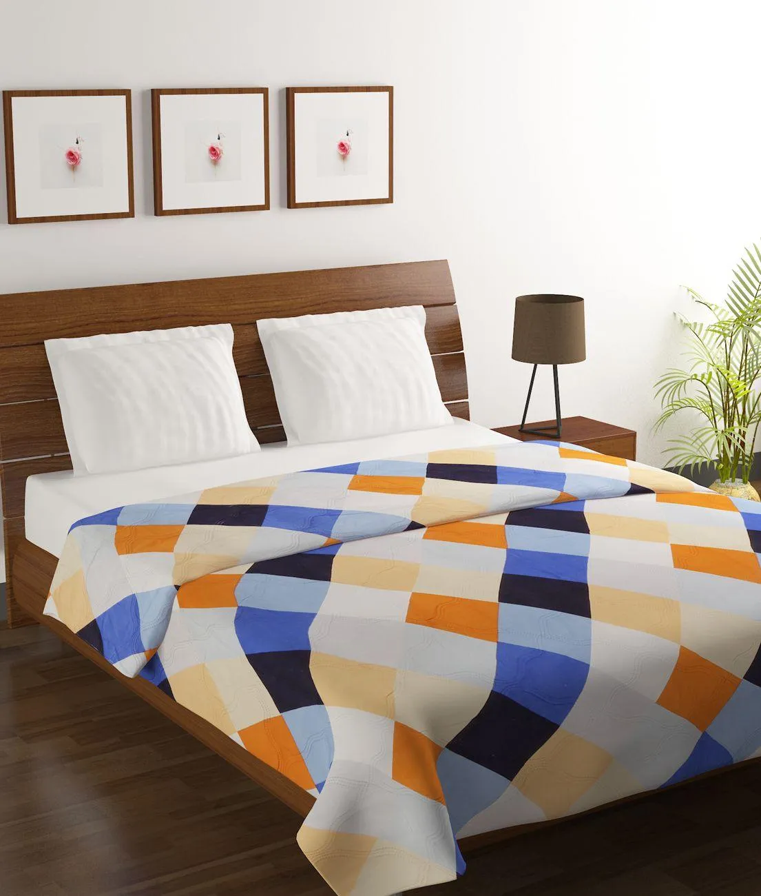 Multi Check Printed Double Comforter (220 X 210 Cm, Multicolor)