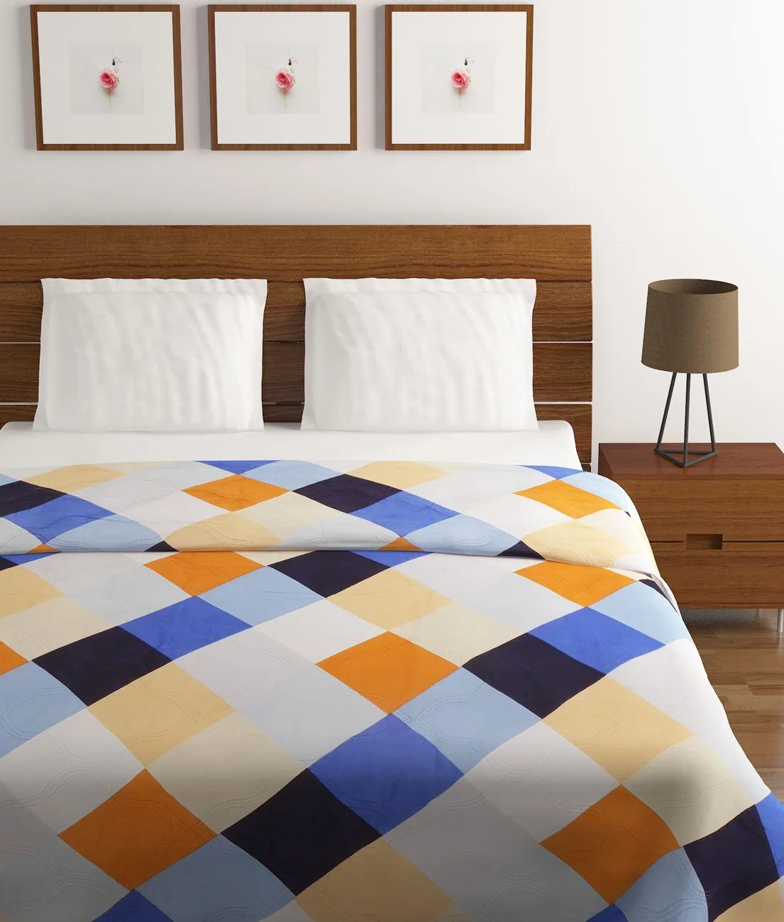 Multi Check Printed Double Comforter (220 X 210 Cm, Multicolor)