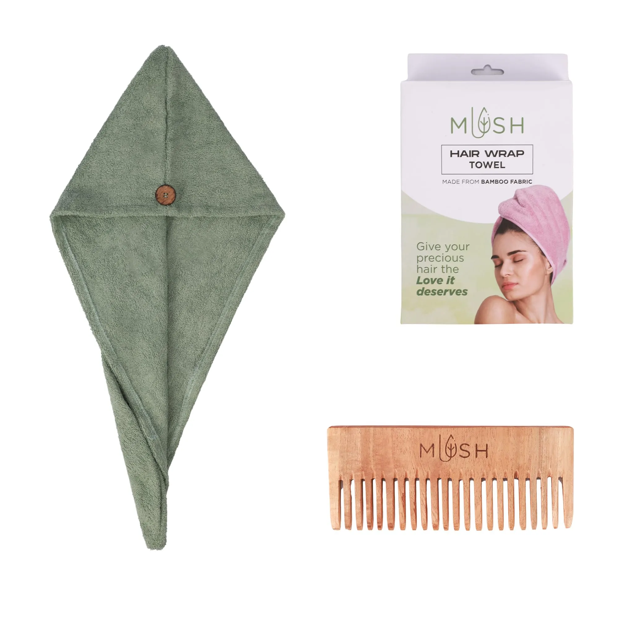 Mush Bamboo Hair Towel Wrap | Absorbent Towel Hair-Drying | Hair Care Combo | Super Quick-Drying| Adjustable Buttons to Wrap Around Hair 500 GSM (Olive Green)