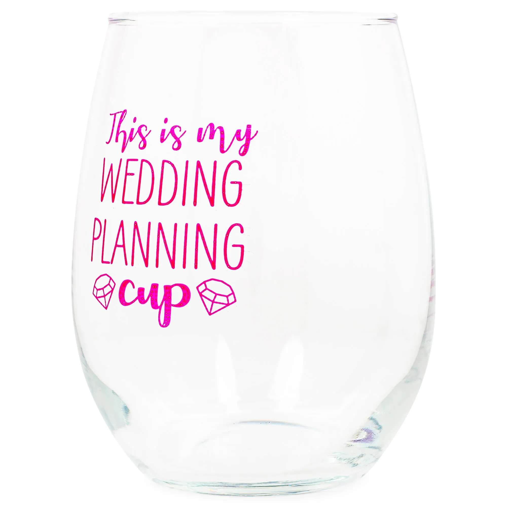 My Wedding Planning Cup Pink 14 ounce Glass Stemless Wine Glass