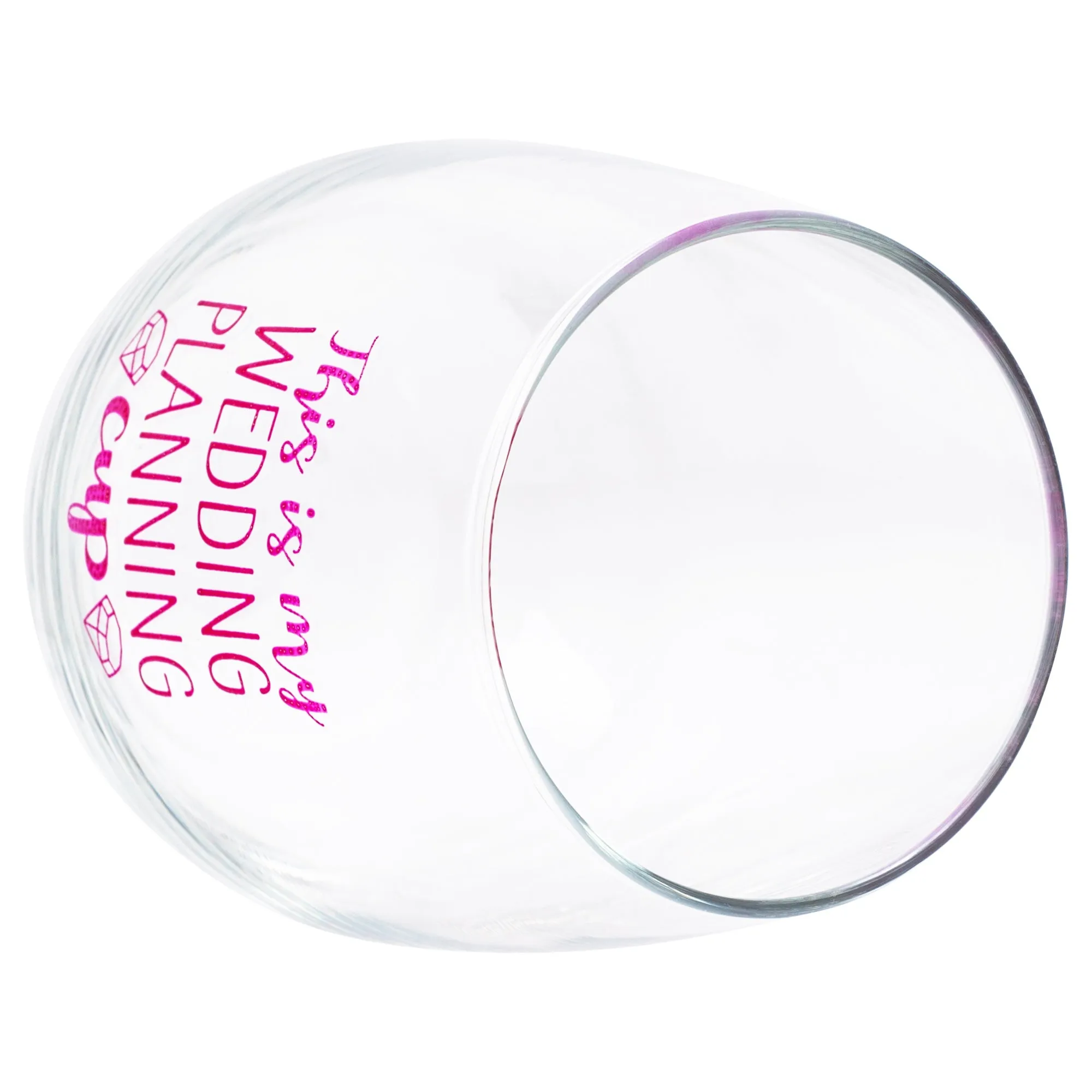 My Wedding Planning Cup Pink 14 ounce Glass Stemless Wine Glass