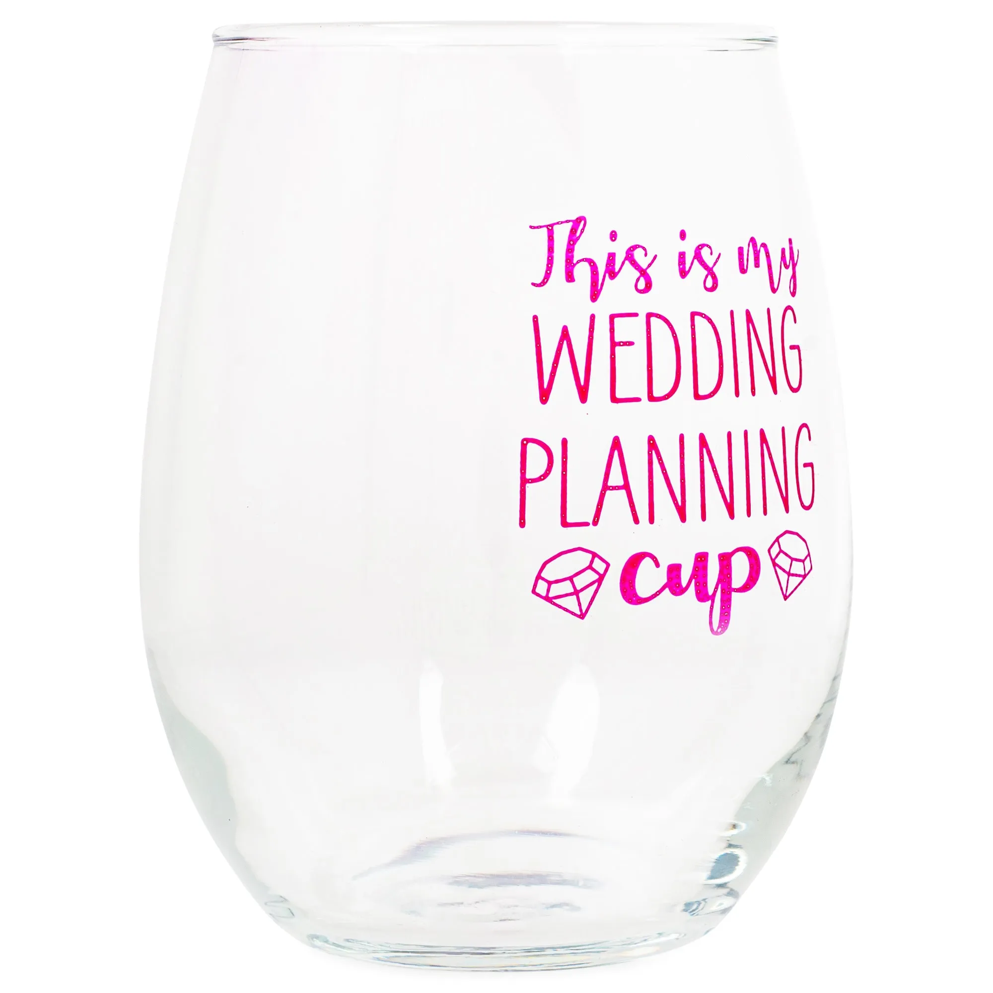 My Wedding Planning Cup Pink 14 ounce Glass Stemless Wine Glass