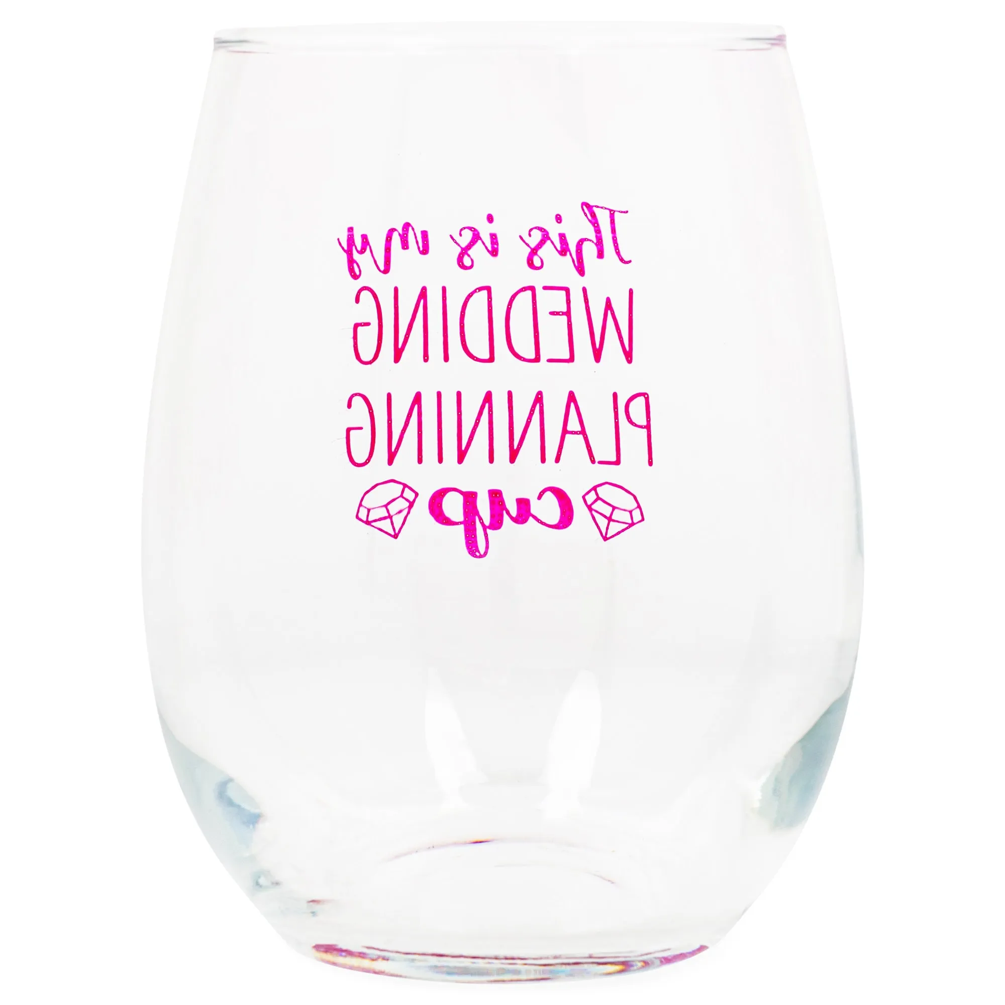 My Wedding Planning Cup Pink 14 ounce Glass Stemless Wine Glass