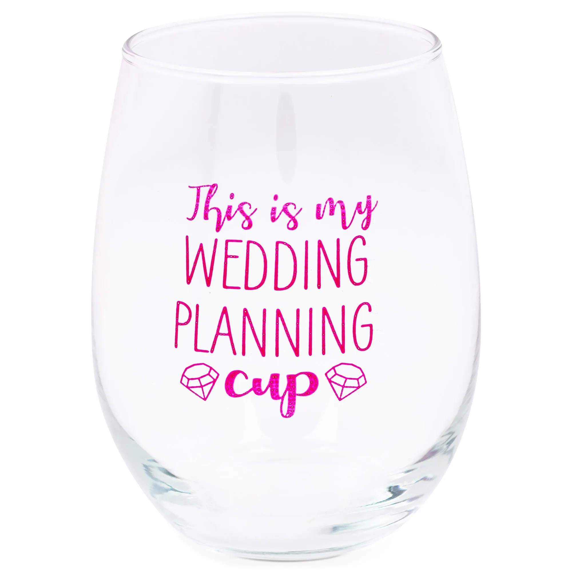 My Wedding Planning Cup Pink 14 ounce Glass Stemless Wine Glass