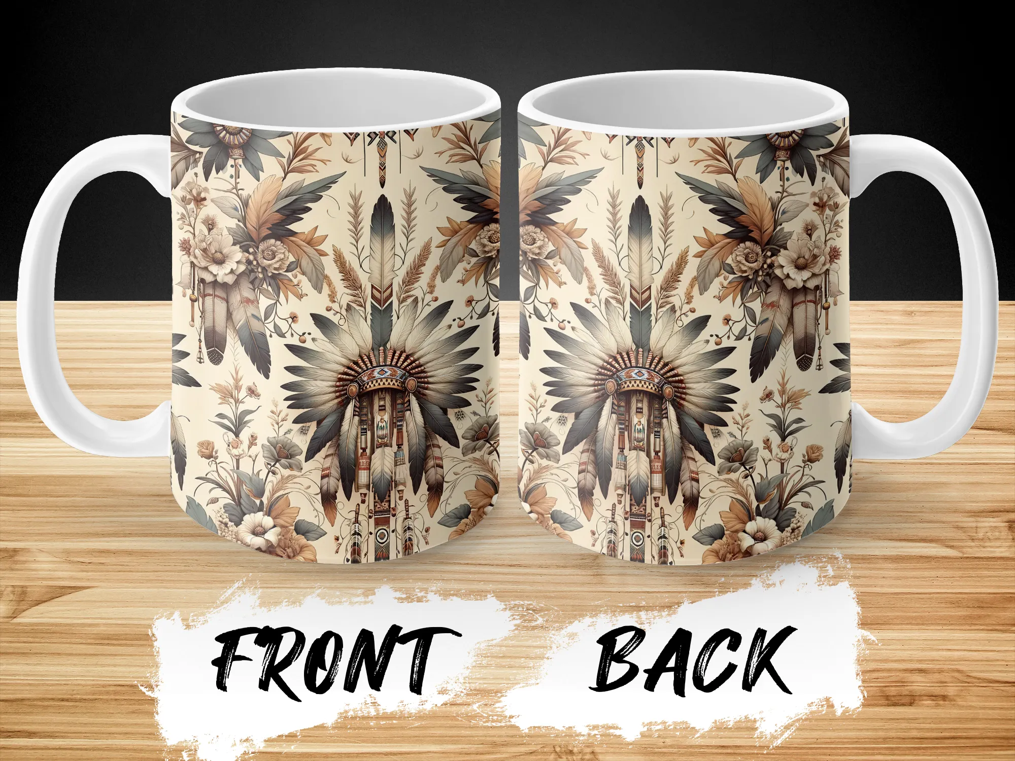 Native American Headdress Pattern Coffee Mug, Ceramic Coffee Cup, Native American Pattern Coffee Mug, Gift for Her