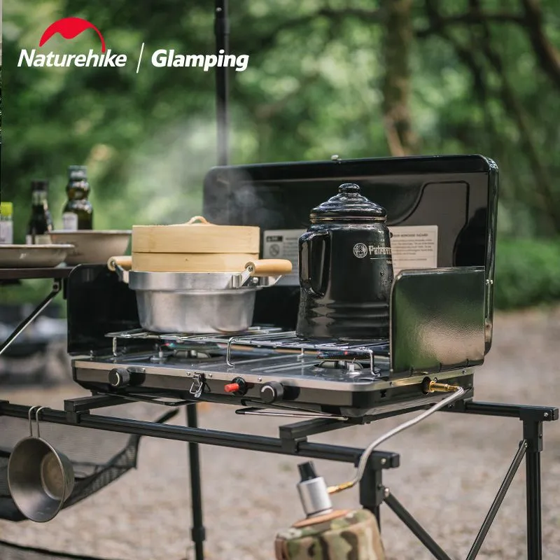 Naturehike Outdoor Camping Double-head Tabletop Folding Gas Stove with Windshield