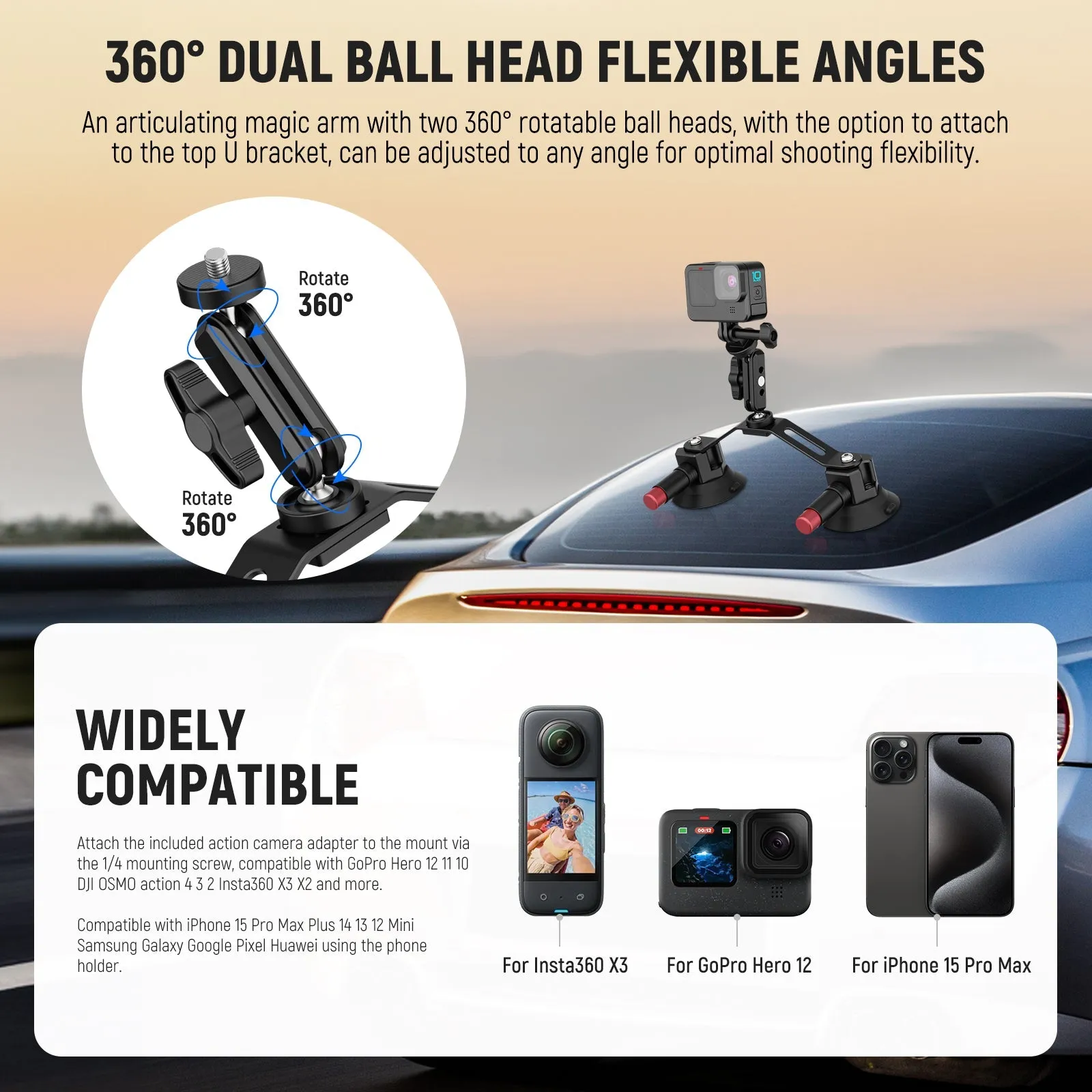 NEEWER CA066 Dual Suction Cup Car Mount Kit