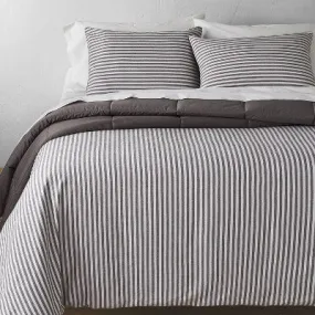 New - Full/Queen Heavyweight Linen Blend Stripe Comforter & Sham Set Dark Gray - Casaluna