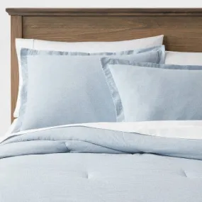 New - Twin/Twin Extra Long Cotton Linen Chambray Comforter & Sham Set Blue - Threshold