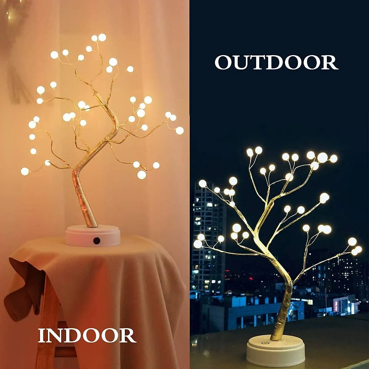 NIYAMAX LED Tabletop Bonsai Tree Light Touch Switch DIY Artificial Light Tree Lamp Decoration Festival Holiday Battery/USB Operated (Pearl Node Lamp, Plastic, Pack of 1)