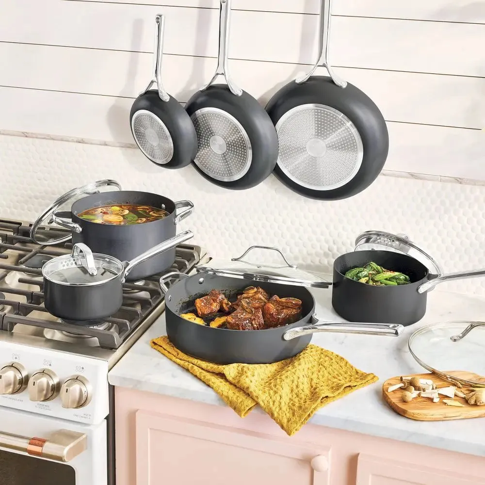 Open Box - 12pc Aluminum Nonstick Hard Adonized Cookware Set Dark Gray - Figmint