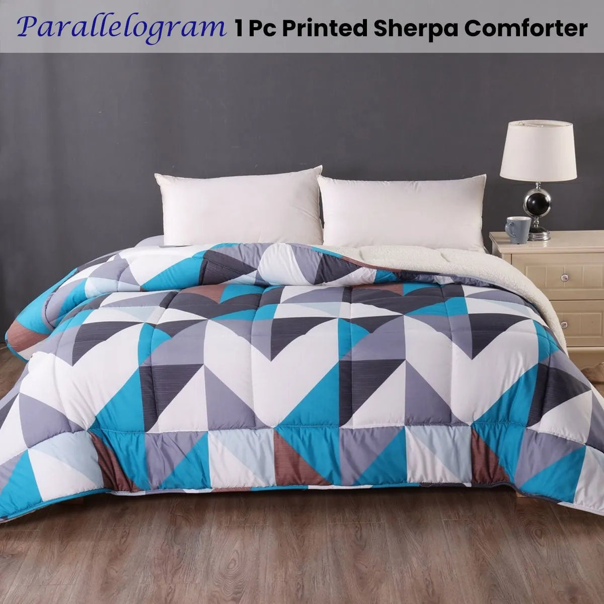 Parallelogram 1 Pc Printed Sherpa Comforter Queen