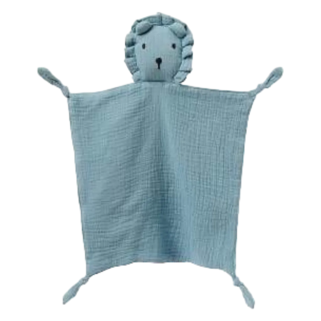 Personalised Blue Lion Muslin Baby Comforter