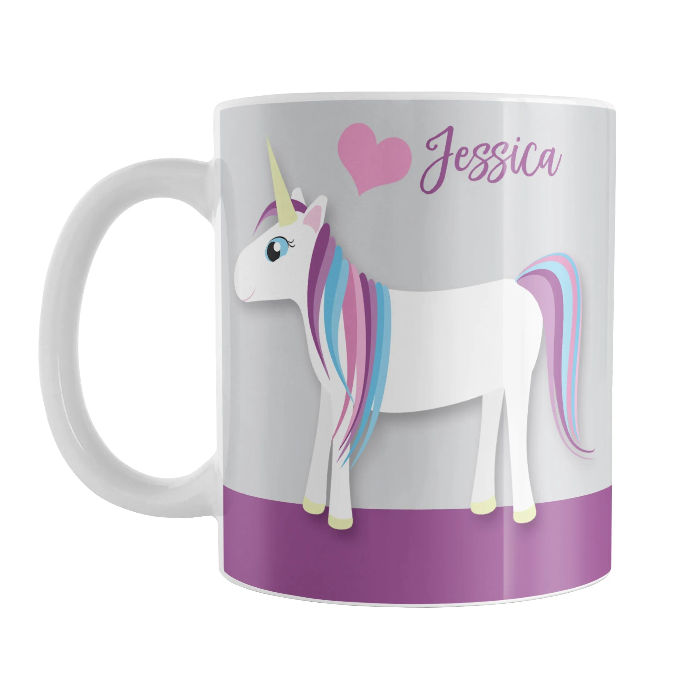 Personalized Happy Pink Heart Purple Unicorn Mug